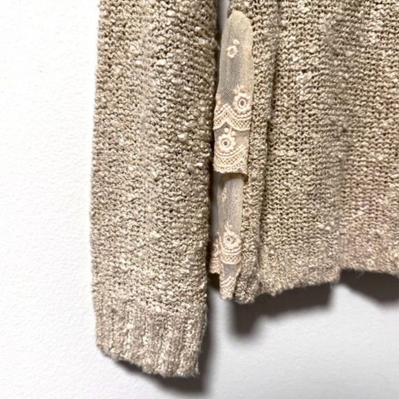 Promesa Beige Knubby Open Knit Lace Back Sweater Women’s Size Small Coquette - Picture 8 of 15